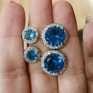 Round Blue Diamond Earrings
